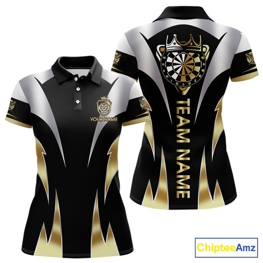 Personalized Crown Darts Shirt For Women Custom Darts Tournament Jersey Team Polo & 1/4 Zip |Gold TDM5573