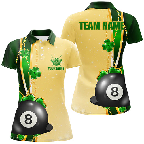 Funny St Patricks Day Shirts Custom Name Women Billiard Polo Shirts, 3D 8 Ball Pool Patrick Gifts TDM0996