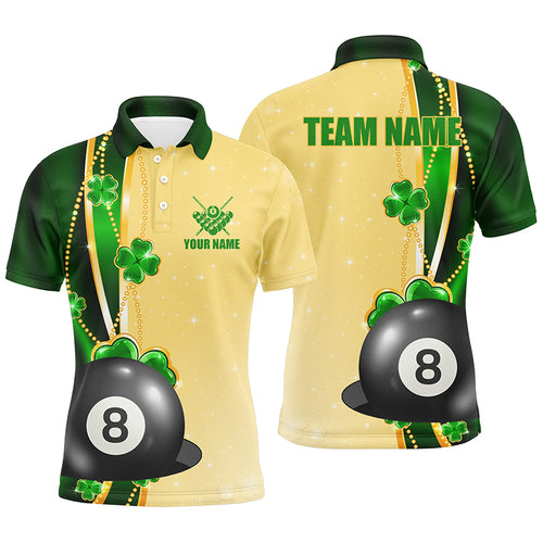 Funny St Patricks Day Shirts Custom Name Men Billiard Polo Shirts, 3D 8 Ball Pool Patrick Gifts TDM0996