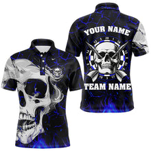Load image into Gallery viewer, Personalized Blue Glowing Fire Crack Skull Dart Shirt Custom Dart Shirts For Men Dart Team Jersey TDM3492