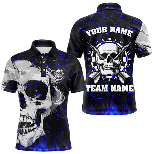 Personalized Blue Glowing Fire Crack Skull Dart Shirt Custom Dart Shirts For Men Dart Team Jersey TDM3492