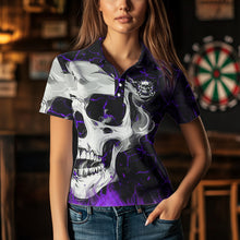 Load image into Gallery viewer, Personalized Purple Glowing Fire Crack Skull Dart Shirt Custom Dart Shirts For Women Dart Team Jersey TDM3493