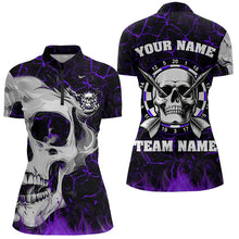 Load image into Gallery viewer, Personalized Purple Glowing Fire Crack Skull Dart Shirt Custom Dart Shirts For Women Dart Team Jersey TDM3493