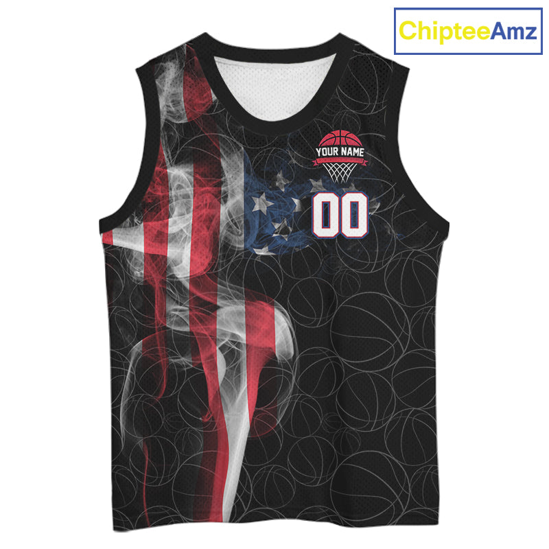 American Flag Smoke Basketball Shirt Custom Name & Number Patriotic Basketball Team Jersey TDM5801