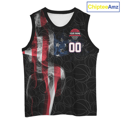 American Flag Smoke Basketball Shirt Custom Name & Number Patriotic Basketball Team Jersey TDM5801