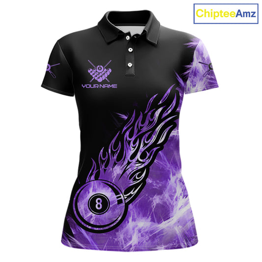 Black And Purple Flaming Icy 8 Ball Pool Billiard Shirt For Women Custom Billiard Team Jersey TDM5809