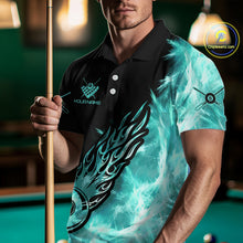 Load image into Gallery viewer, Black And Turquoise Flaming Icy 8 Ball Pool Billiard Shirt For Men Custom Billiard Team Jersey TDM5810