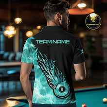 Load image into Gallery viewer, Black And Turquoise Flaming Icy 8 Ball Pool Billiard Shirt For Men Custom Billiard Team Jersey TDM5810