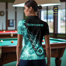 Load image into Gallery viewer, Black And Turquoise Flaming Icy 8 Ball Pool Billiard Shirt For Women Custom Billiard Team Jersey TDM5810