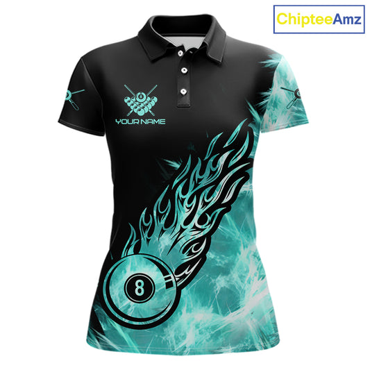 Black And Turquoise Flaming Icy 8 Ball Pool Billiard Shirt For Women Custom Billiard Team Jersey TDM5810