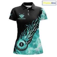 Load image into Gallery viewer, Black And Turquoise Flaming Icy 8 Ball Pool Billiard Shirt For Women Custom Billiard Team Jersey TDM5810