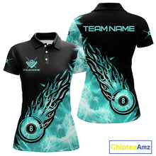 Load image into Gallery viewer, Black And Turquoise Flaming Icy 8 Ball Pool Billiard Shirt For Women Custom Billiard Team Jersey TDM5810