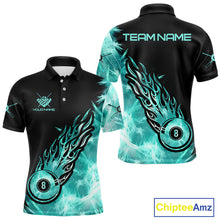 Load image into Gallery viewer, Black And Turquoise Flaming Icy 8 Ball Pool Billiard Shirt For Men Custom Billiard Team Jersey TDM5810