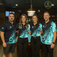 Load image into Gallery viewer, Black And Turquoise Flaming Icy 8 Ball Pool Billiard Shirt For Men Custom Billiard Team Jersey TDM5810