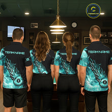 Load image into Gallery viewer, Black And Turquoise Flaming Icy 8 Ball Pool Billiard Shirt For Men Custom Billiard Team Jersey TDM5810