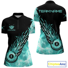 Load image into Gallery viewer, Black And Turquoise Flaming Icy 8 Ball Pool Billiard Shirt For Women Custom Billiard Team Jersey TDM5810