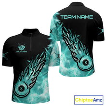Load image into Gallery viewer, Black And Turquoise Flaming Icy 8 Ball Pool Billiard Shirt For Men Custom Billiard Team Jersey TDM5810
