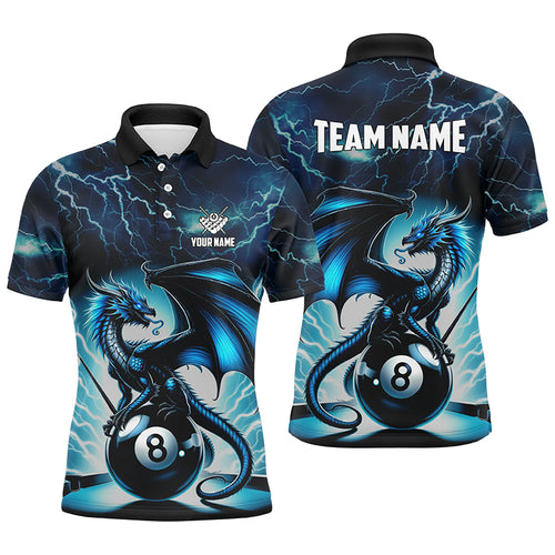 Blue Lightning Thunder Dragon 8 Ball Pool Men Polo Shirts Custom Billiard Team League Jerseys TDM1327