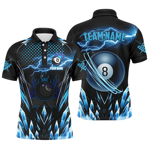 Personalized Blue Icy Lightning 8 Ball Pool Men Polo Shirts Custom Billiard Team League Jersey TDM1328