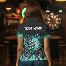 Load image into Gallery viewer, Custom Turquoise Tribal Flame Dart Shirt For Women, Dart Jersey Pocket Option TDM3795