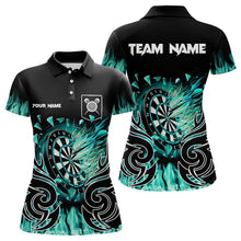 Load image into Gallery viewer, Custom Turquoise Tribal Flame Dart Shirt For Women, Dart Jersey Pocket Option TDM3795
