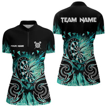 Load image into Gallery viewer, Custom Turquoise Tribal Flame Dart Shirt For Women, Dart Jersey Pocket Option TDM3795