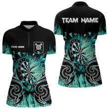 Load image into Gallery viewer, Custom Turquoise Tribal Flame Dart Shirt For Women, Dart Jersey Pocket Option TDM3795