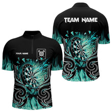 Load image into Gallery viewer, Custom Turquoise Tribal Flame Dart Shirt For Men, Dart Jersey Pocket Option TDM3795