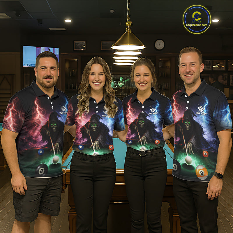 Funny Grim Reaper Lightning Billiard Shirt For Women Custom Pool Balls Team Jersey Polo & 1/4 Zip TDM6410