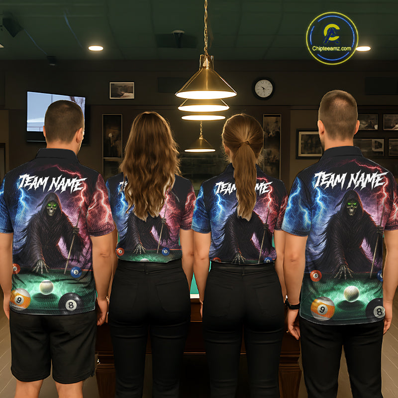 Funny Grim Reaper Lightning Billiard Shirt For Women Custom Pool Balls Team Jersey Polo & 1/4 Zip TDM6410