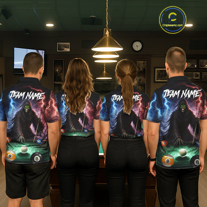 Funny Grim Reaper Lightning Billiard Shirt For Women Custom Pool Balls Team Jersey Polo & 1/4 Zip TDM6410
