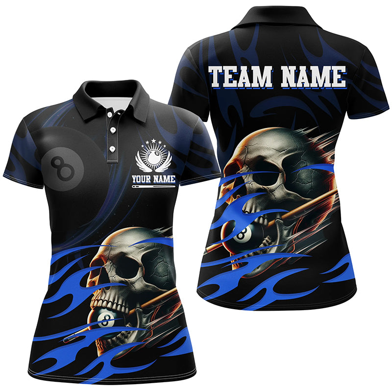 Funny Skull 8 Ball Pool Custom Billiard Polo & Quarter-Zip Shirts For Women, Billiard 8 Ball Jerseys TDM1695