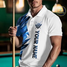Load image into Gallery viewer, Custom Blue And White 8 Ball Pool Billiard Jersey For Men, Billiard Team Shirts Polo &amp; 1/4 Zip TDM6609