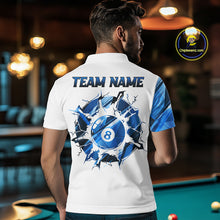 Load image into Gallery viewer, Custom Blue And White 8 Ball Pool Billiard Jersey For Men, Billiard Team Shirts Polo &amp; 1/4 Zip TDM6609