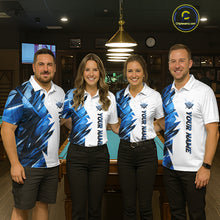 Load image into Gallery viewer, Custom Blue And White 8 Ball Pool Billiard Jersey For Men, Billiard Team Shirts Polo &amp; 1/4 Zip TDM6609