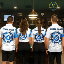 Load image into Gallery viewer, Custom Blue And White 8 Ball Pool Billiard Jersey For Men, Billiard Team Shirts Polo &amp; 1/4 Zip TDM6609