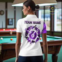 Load image into Gallery viewer, Custom Purple And White 8 Ball Pool Billiard Jersey For Women, Billiard Team Shirts Polo &amp; 1/4 Zip TDM6610