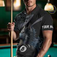 Load image into Gallery viewer, Man holding a pool cue with a shirt featuring a wolf design and number 8 on a pool table.