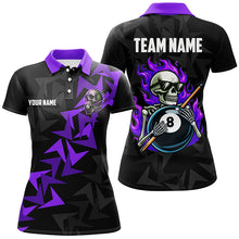Load image into Gallery viewer, Funny Skeleton With 8 Ball Pool Custom Women Billiard Shirts, Cool Purple Billiard Jerseys Shirts TDM1903