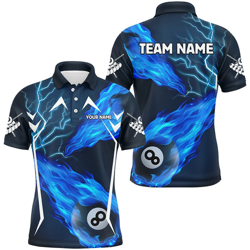 Blue 8 Ball Pool Fire Flame Custom Lightning Men Billiard Shirts Best Team League Billiard Jerseys TDM1907