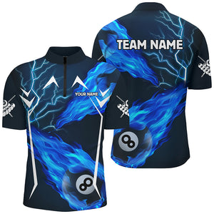 Blue 8 Ball Pool Fire Flame Custom Lightning Men Billiard Shirts Best Team League Billiard Jerseys TDM1907