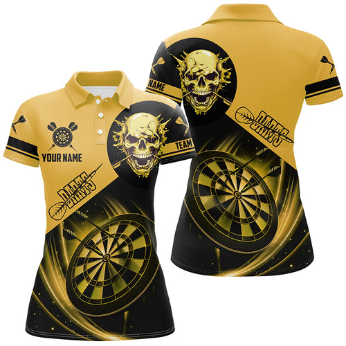 Custom Darts Shirts For Women, Personalized Skull Darts Team Jerseys Dartboard Shirts | Yellow TDM2110