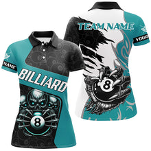 Load image into Gallery viewer, Personalized Skull Sharp Claws Billiard Shirts For Women, 8 Ball Pool Team Jerseys Shirts |Turquoise TDM2349
