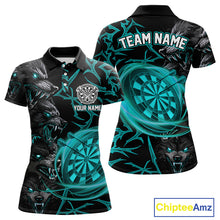 Load image into Gallery viewer, Personalized Wolf Dart Shirts For Women Custom Lights Dartboard Darts Team Jerseys |Turquoise TDM4670