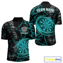 Load image into Gallery viewer, Personalized Wolf Dart Shirts For Men Custom Lights Dartboard Darts Team Jerseys |Turquoise TDM4670