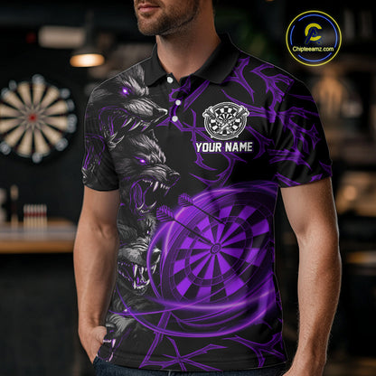 Personalized Wolf Dart Shirts For Men Custom Lights Dartboard Darts Team Jerseys |Purple TDM4671
