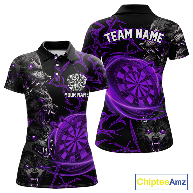 Personalized Wolf Dart Shirts For Women Custom Lights Dartboard Darts Team Jerseys |Purple TDM4671