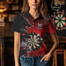 Load image into Gallery viewer, Personalized Red Grunge Wolf Darts Shirt For Women Custom Funny Darts Jersey Team Polo &amp; 1/4 Zip TDM4672