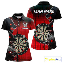 Load image into Gallery viewer, Personalized Red Grunge Wolf Darts Shirt For Women Custom Funny Darts Jersey Team Polo &amp; 1/4 Zip TDM4672
