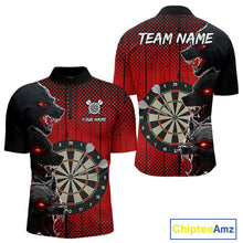 Load image into Gallery viewer, Personalized Red Grunge Wolf Darts Shirt For Men Custom Funny Darts Jersey Team Polo &amp; 1/4 Zip TDM4672